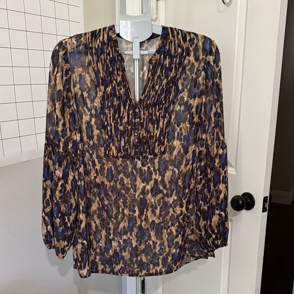 Chico's Blue and Brown Patterned Blouse